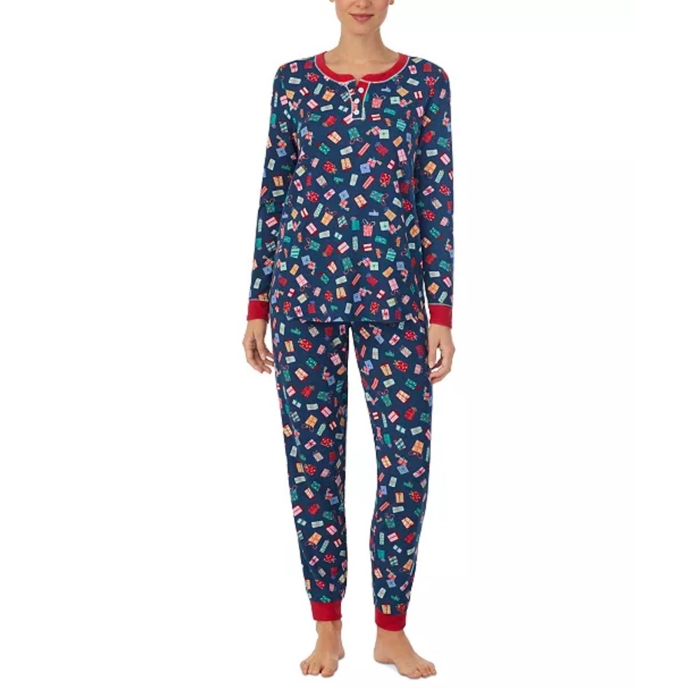 Cuddl Duds Women's 2-Pc. Brushed Sweater Knit Printed Jogger Pajamas Set - XL
